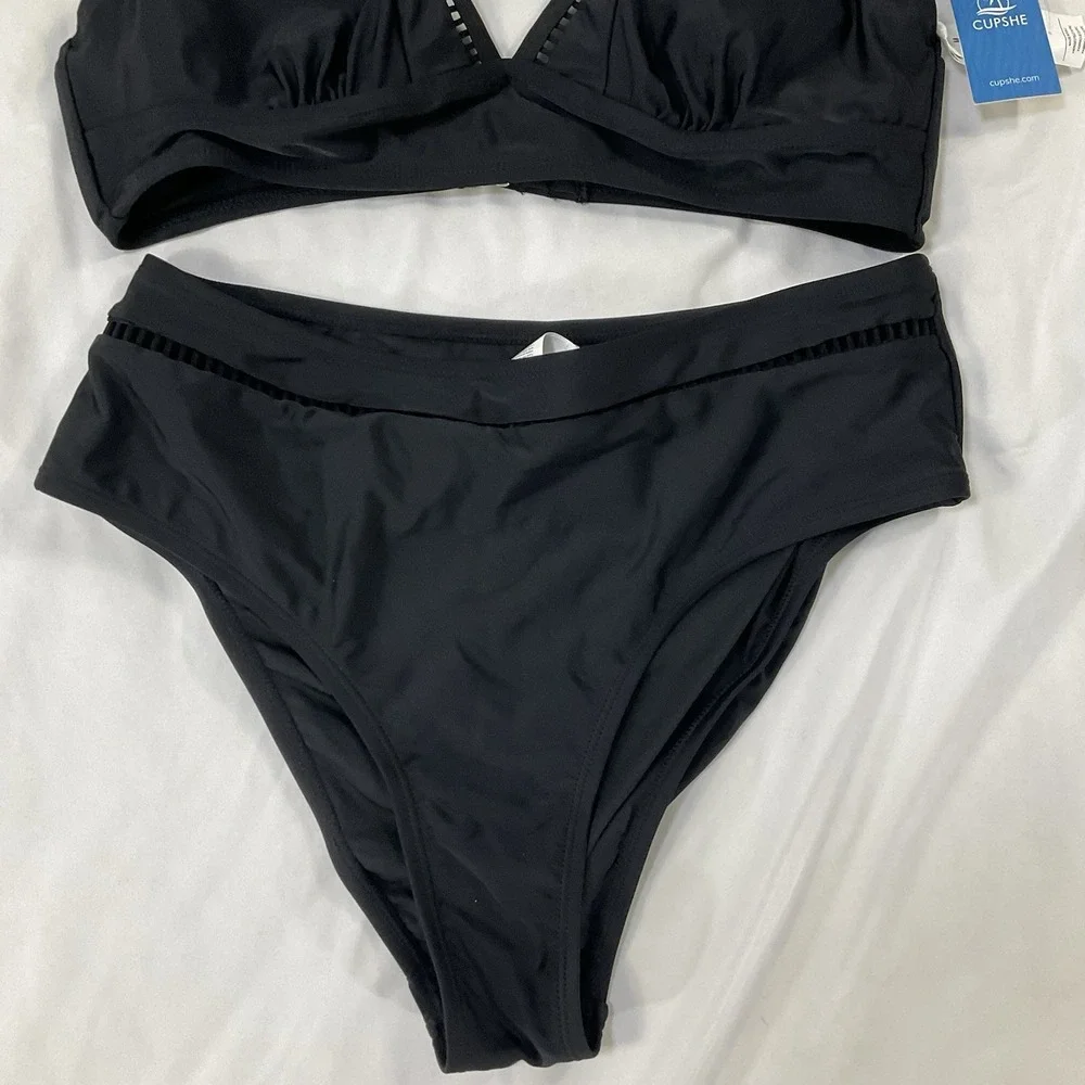 Cupshe Black 2-piece Women's Swimsuit SZ M With Mesh Trim NWT Summer 433